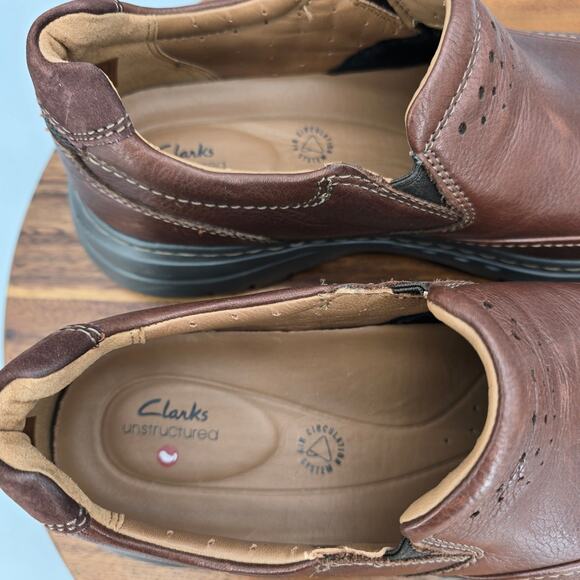 Clarks Shoes Mens 10.5 M Brown Tumbled Leather Un Brawley Slip On Casual Loafers main image 4